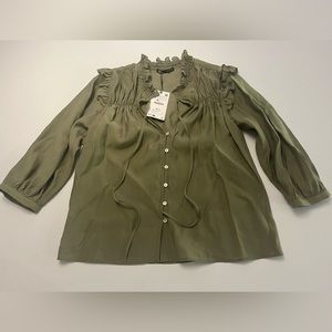 Olive Green Zara Peasant Blouse, Small, BNWT